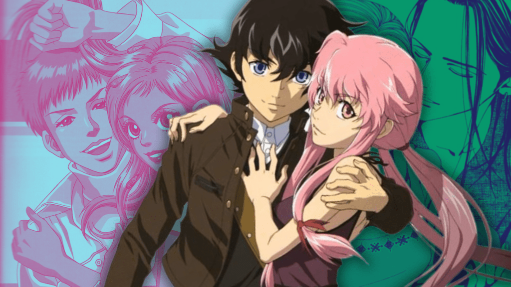 Collage style image featuring the main couple from Peach Girl, Takumi and Hachi from Nana, and Yuno Gasai and Yuki